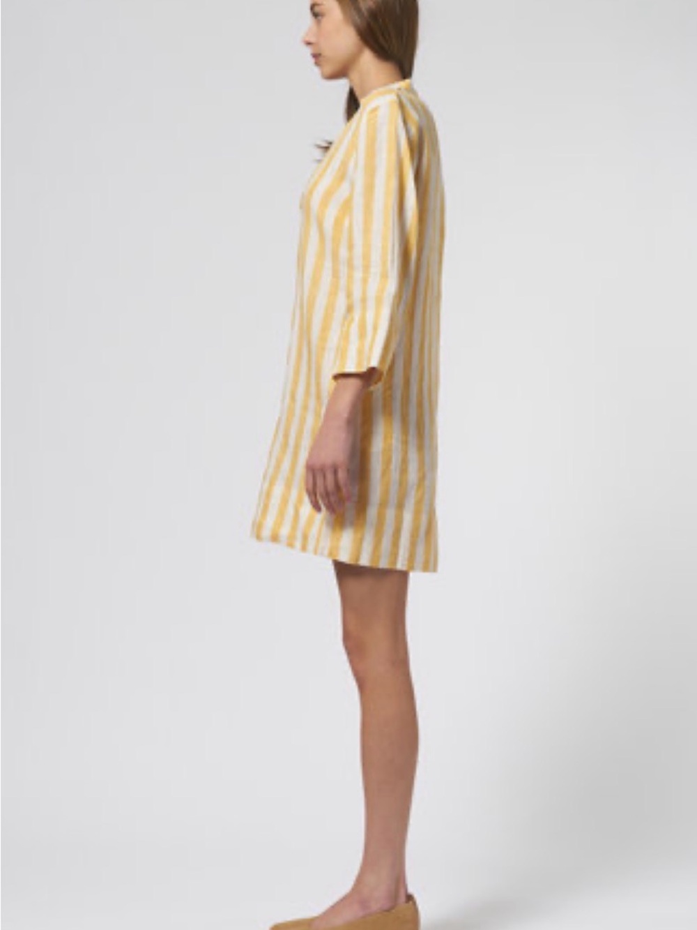 🆕Trovata Lucca 100% Linen Shirtdress in Yellow Stripe - Picture 5 of 12